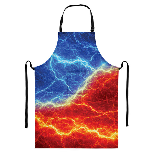 Blue And Red Lightning Print Bib Apron With Pocket