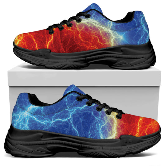 Blue And Red Lightning Print Black Chunky Shoes