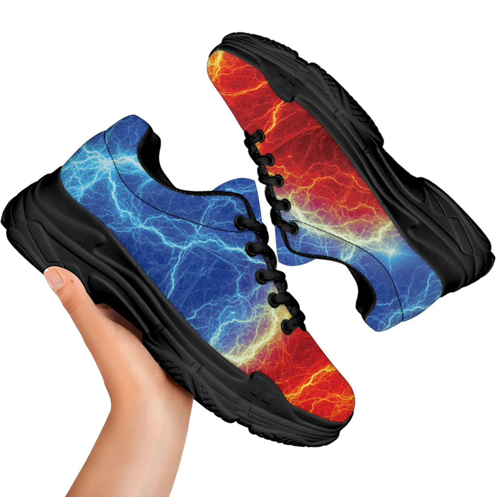Blue And Red Lightning Print Black Chunky Shoes