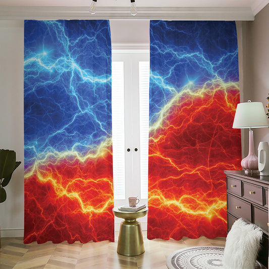 Blue And Red Lightning Print Blackout Pencil Pleat Curtains