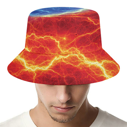 Blue And Red Lightning Print Bucket Hat