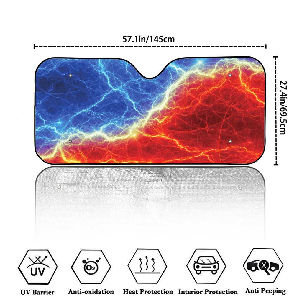 Blue And Red Lightning Print Car Windshield Sun Shade
