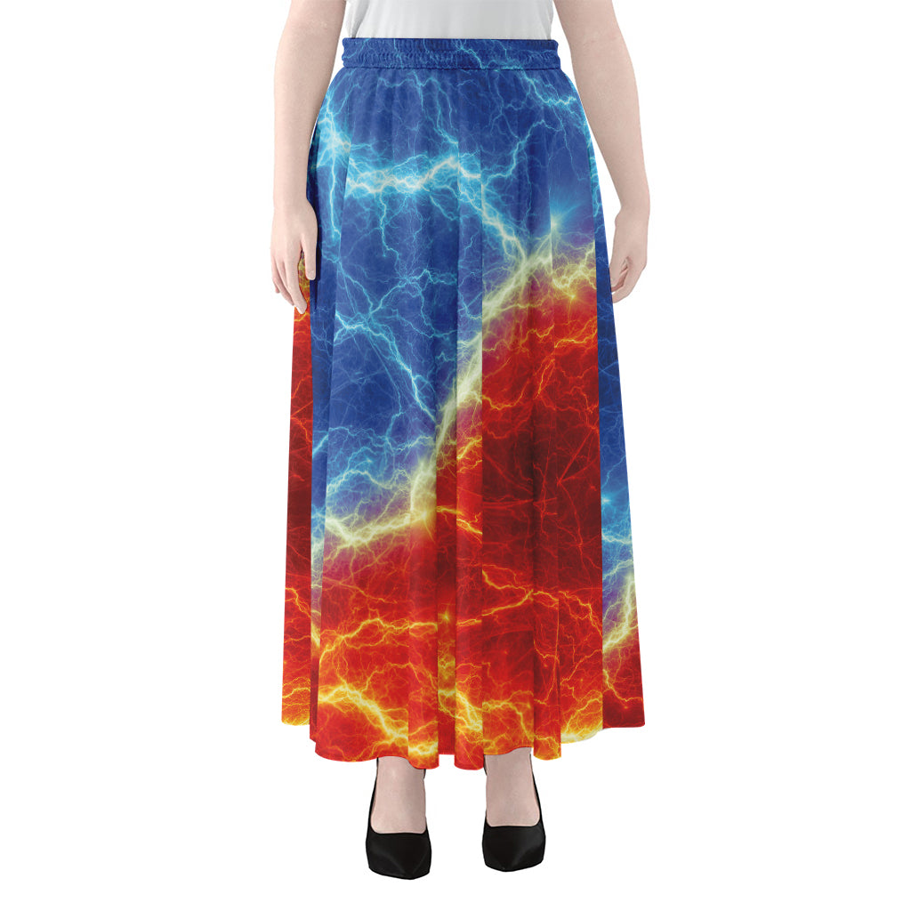 Blue And Red Lightning Print Chiffon Maxi Skirt
