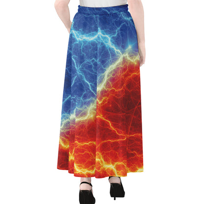 Blue And Red Lightning Print Chiffon Maxi Skirt