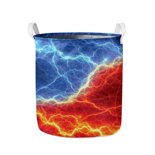 Blue And Red Lightning Print Collapsible Laundry Basket