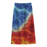 Blue And Red Lightning Print Cotton Front Slit Maxi Skirt