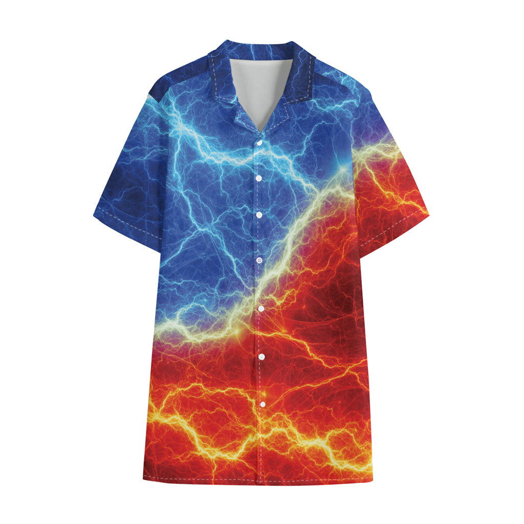 Blue And Red Lightning Print Cotton Hawaiian Shirt