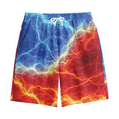 Blue And Red Lightning Print Cotton Shorts