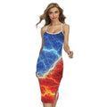 Blue And Red Lightning Print Cross Back Cami Dress