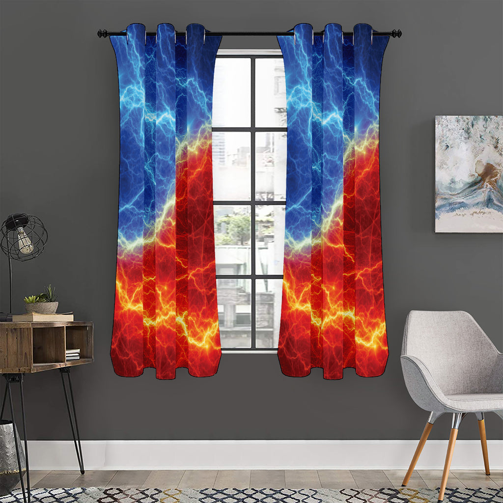Blue And Red Lightning Print Curtain