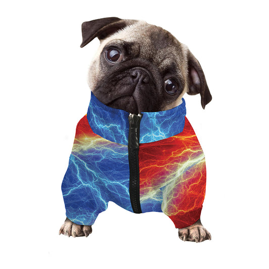 Blue And Red Lightning Print Dog Zip Up Jacket
