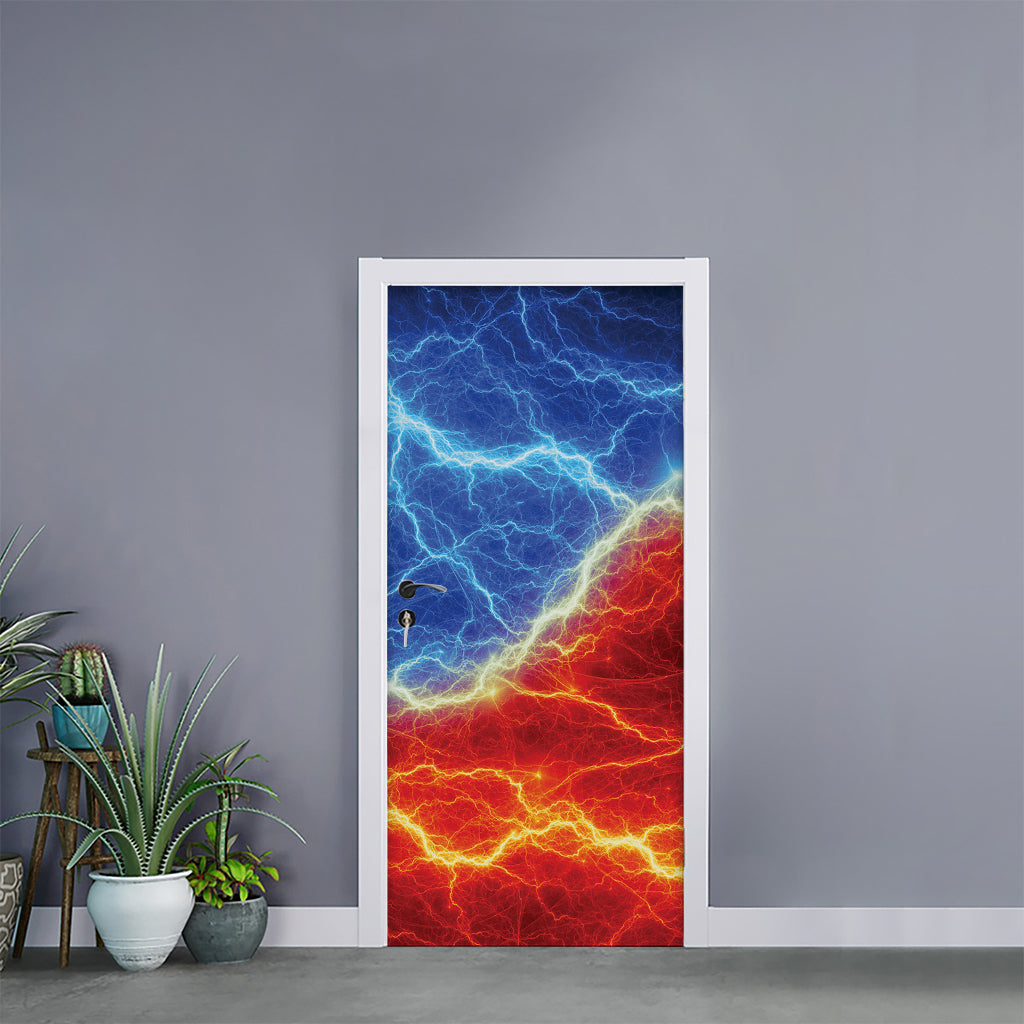 Blue And Red Lightning Print Door Sticker