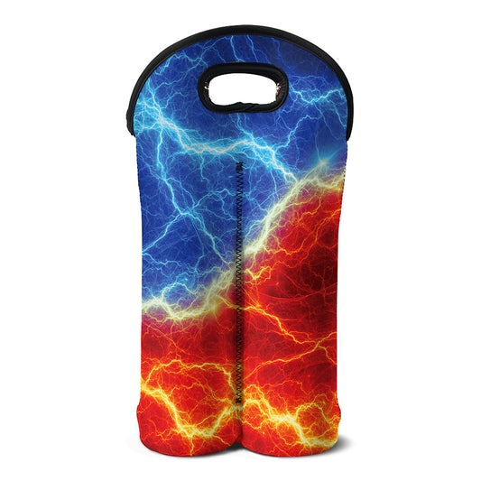 Blue And Red Lightning Print Double Neoprene Wine Tote