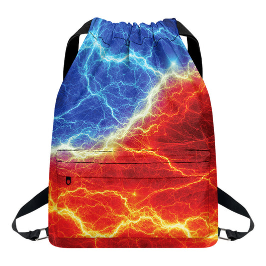 Blue And Red Lightning Print Drawstring Backpack