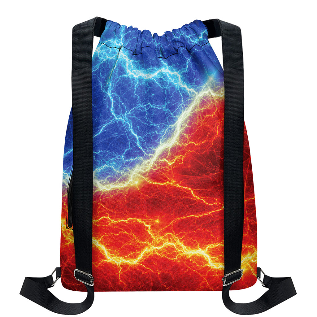 Blue And Red Lightning Print Drawstring Backpack