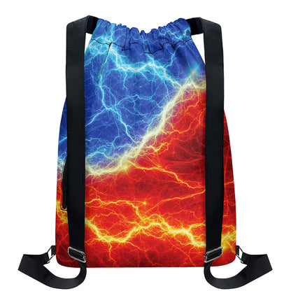 Blue And Red Lightning Print Drawstring Backpack