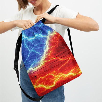 Blue And Red Lightning Print Drawstring Backpack