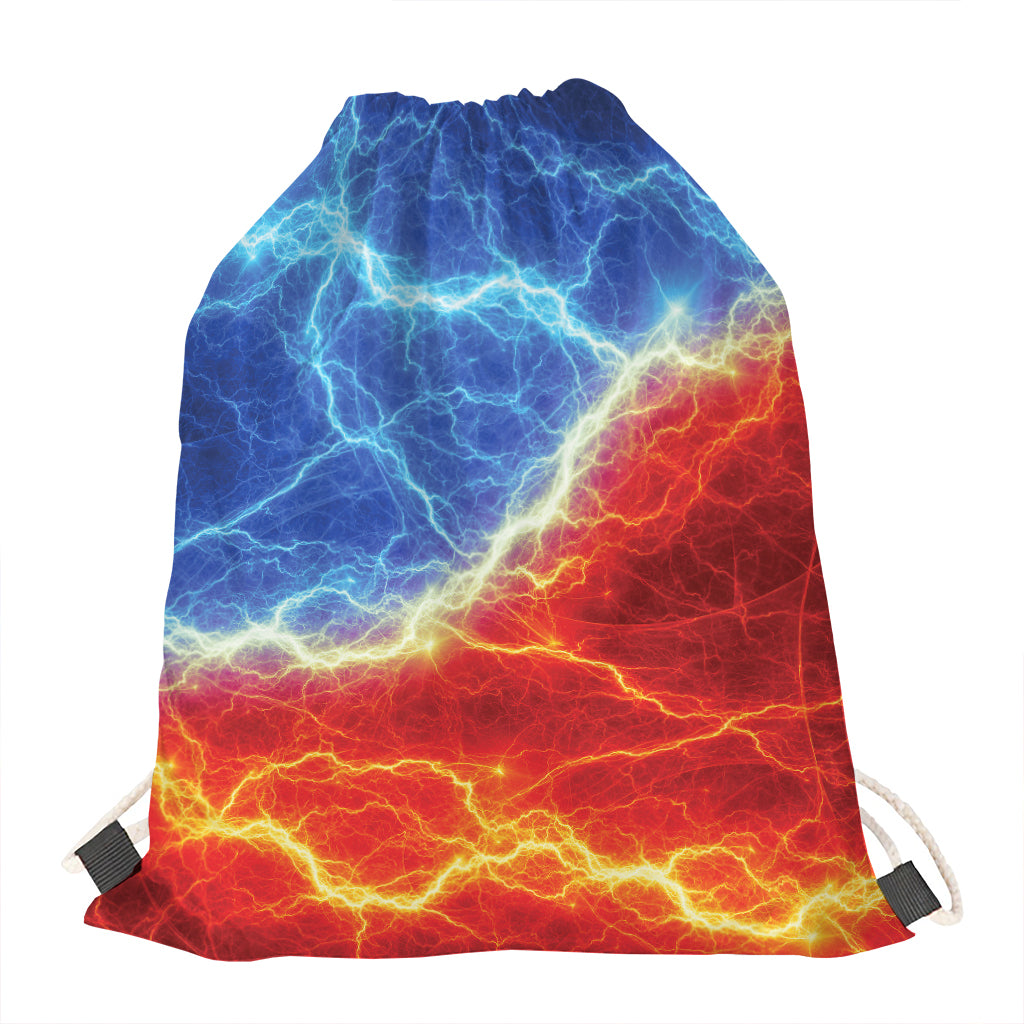Blue And Red Lightning Print Drawstring Bag