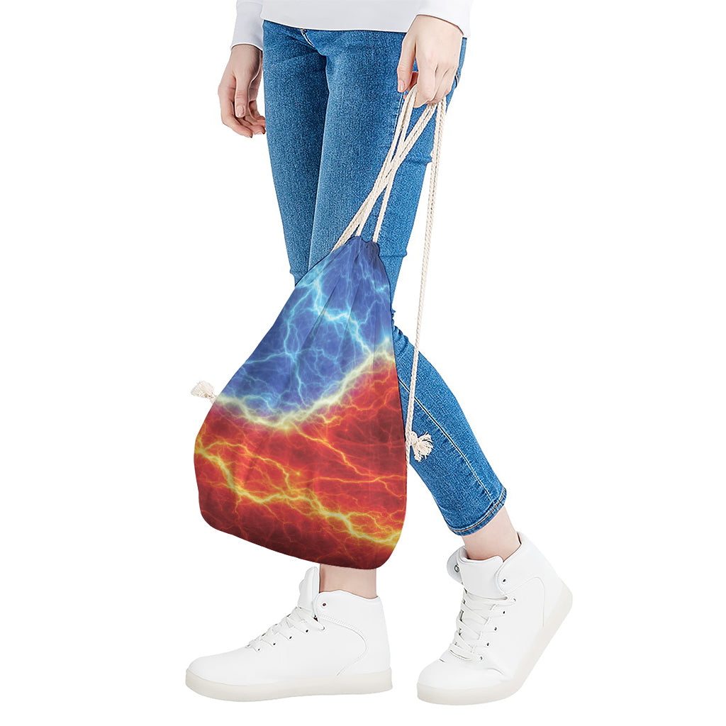 Blue And Red Lightning Print Drawstring Bag