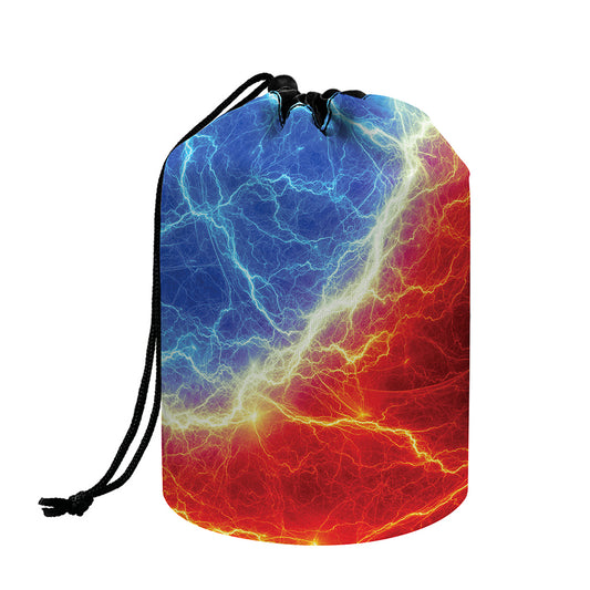 Blue And Red Lightning Print Drawstring Makeup Bag