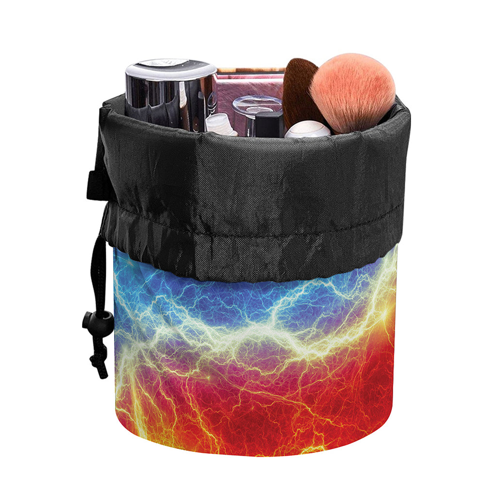 Blue And Red Lightning Print Drawstring Makeup Bag
