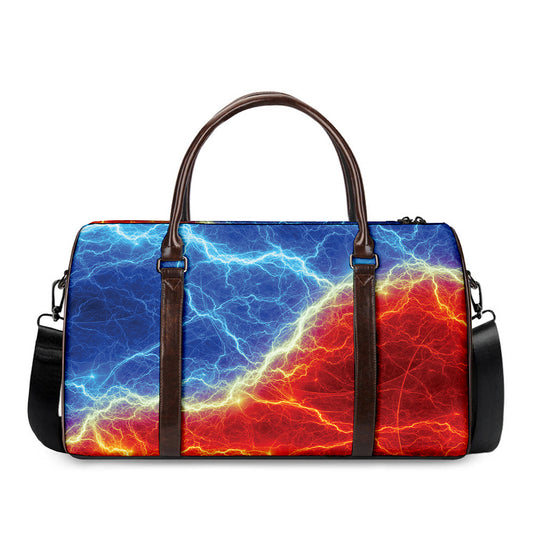 Blue And Red Lightning Print Duffle Bag
