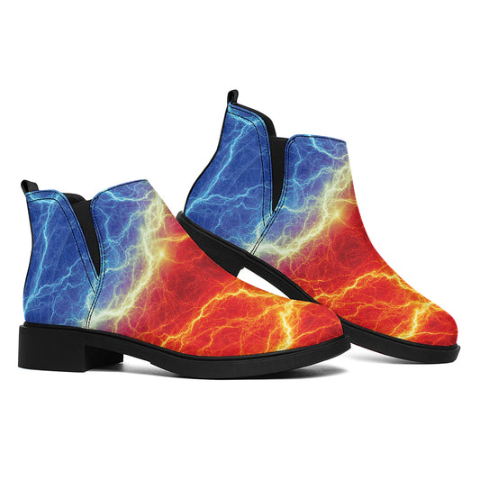 Blue And Red Lightning Print Flat Ankle Boots