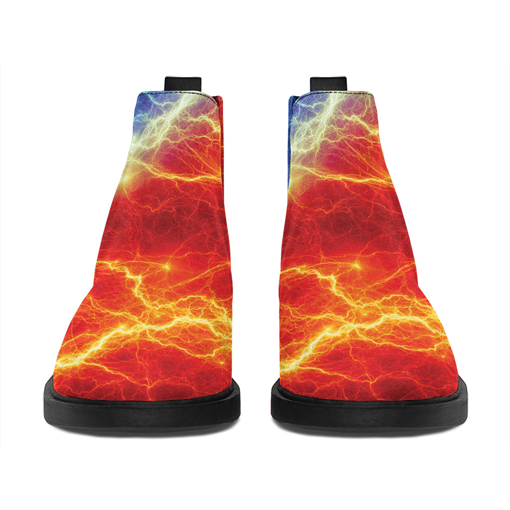 Blue And Red Lightning Print Flat Ankle Boots