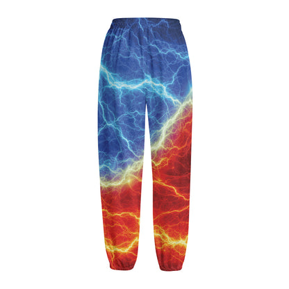 Blue And Red Lightning Print Fleece Lined Knit Pants