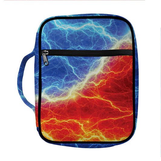 Blue And Red Lightning Print Front Pocket Bible Bag