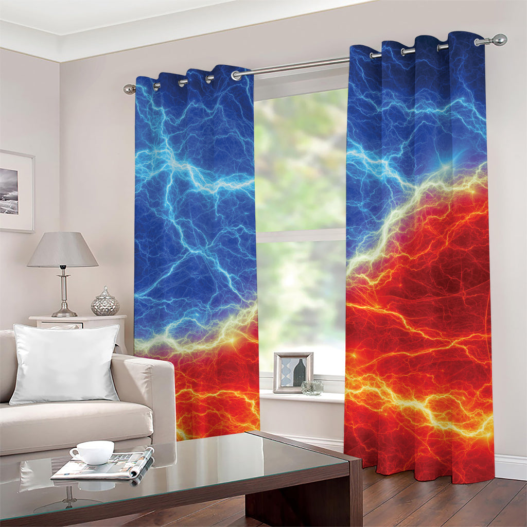 Blue And Red Lightning Print Grommet Curtains