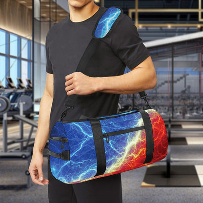 Blue And Red Lightning Print Gym Bag