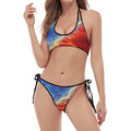 Blue And Red Lightning Print Halter Scoop Tie Side Bikini