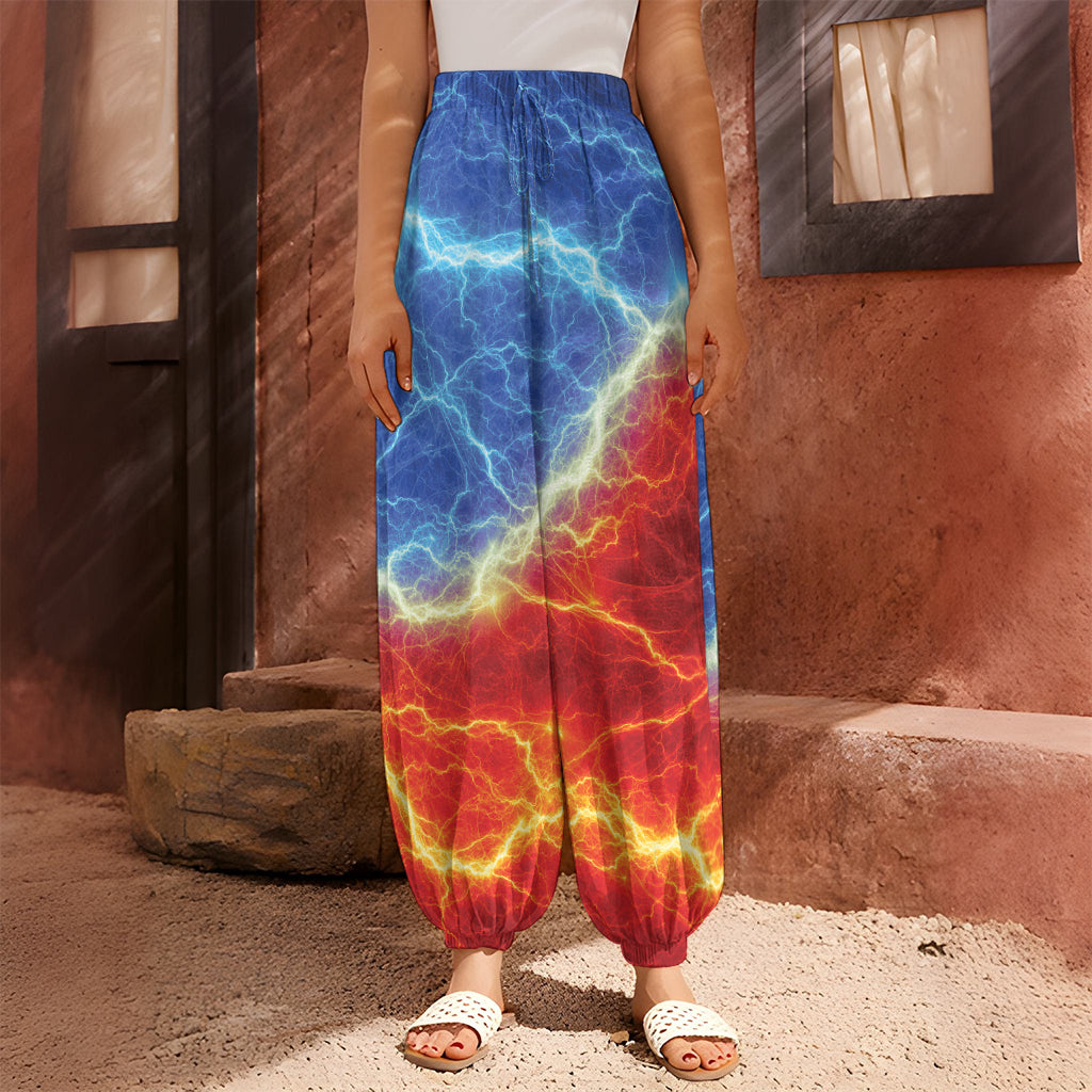Blue And Red Lightning Print Harem Pants