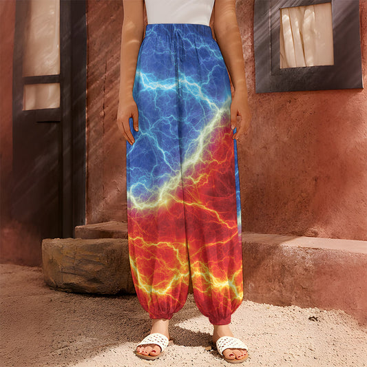 Blue And Red Lightning Print Harem Pants
