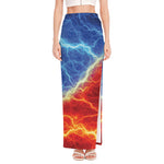 Blue And Red Lightning Print High Slit Maxi Skirt