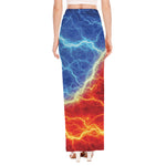 Blue And Red Lightning Print High Slit Maxi Skirt