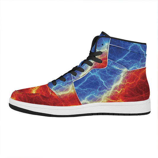 Blue And Red Lightning Print High Top Leather Sneakers