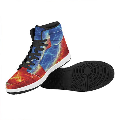 Blue And Red Lightning Print High Top Leather Sneakers
