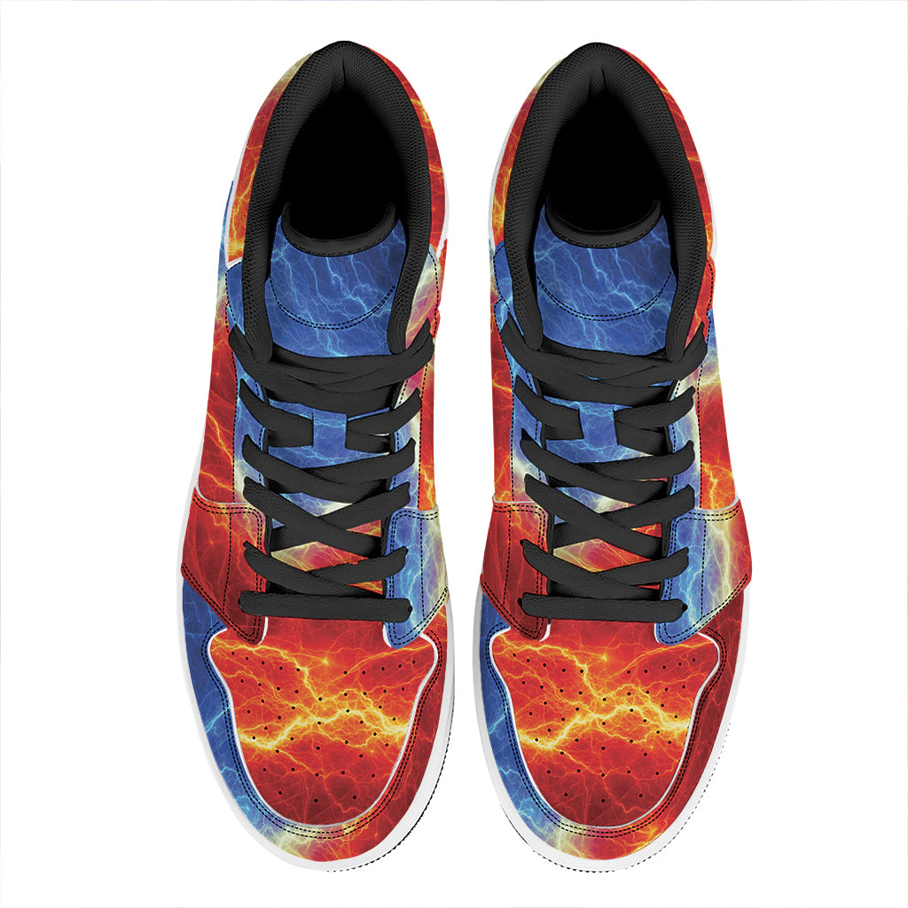 Blue And Red Lightning Print High Top Leather Sneakers