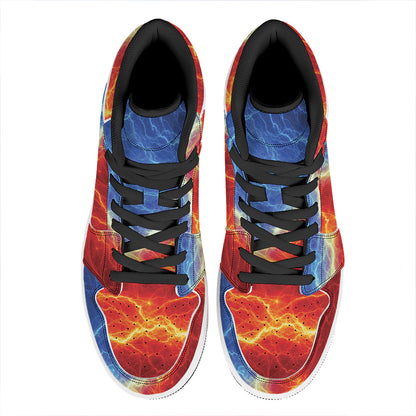 Blue And Red Lightning Print High Top Leather Sneakers
