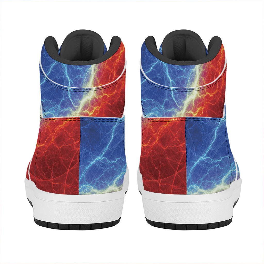 Blue And Red Lightning Print High Top Leather Sneakers