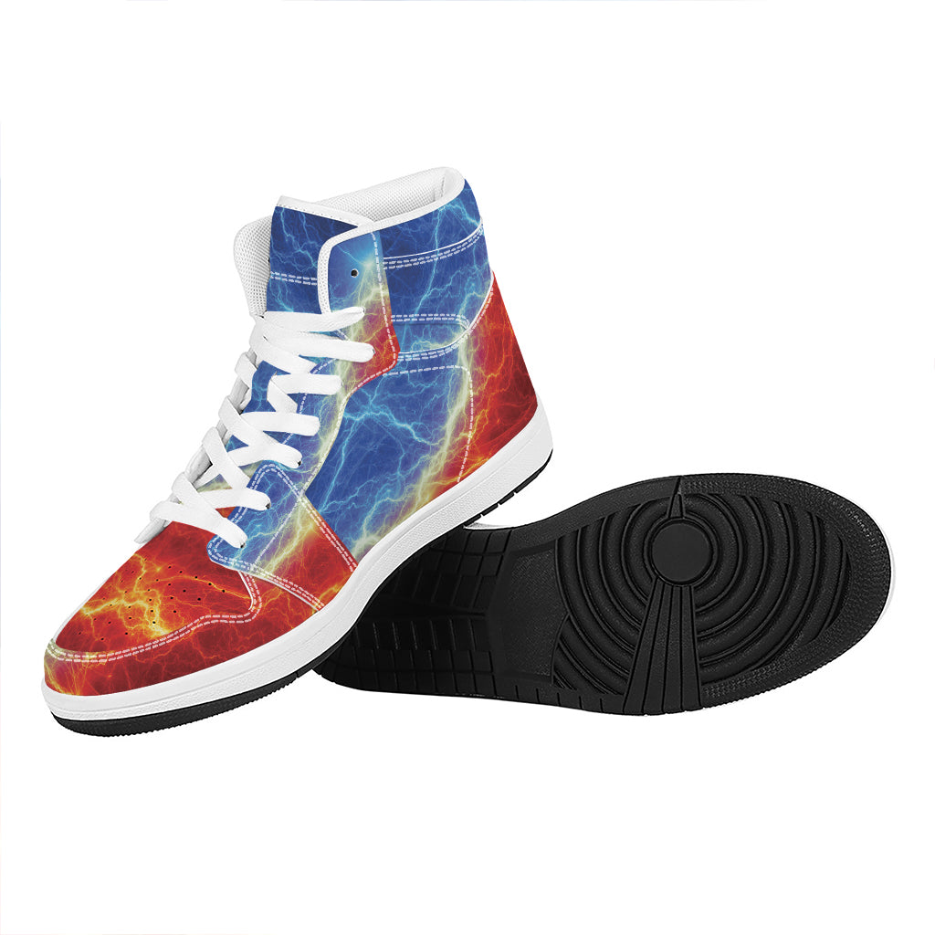 Blue And Red Lightning Print High Top Leather Sneakers
