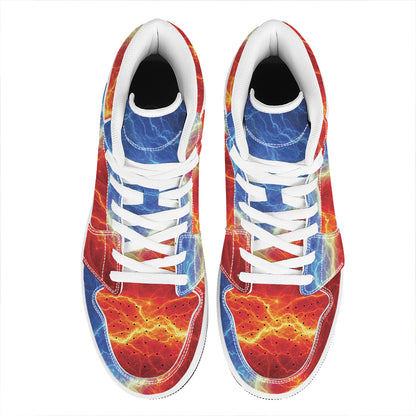Blue And Red Lightning Print High Top Leather Sneakers
