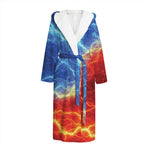 Blue And Red Lightning Print Hooded Bathrobe
