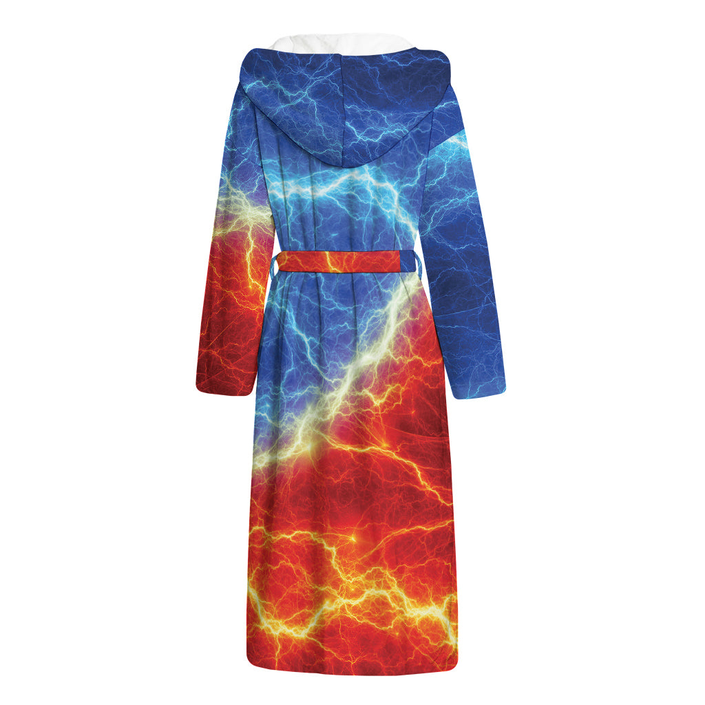 Blue And Red Lightning Print Hooded Bathrobe