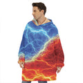 Blue And Red Lightning Print Hoodie Blanket