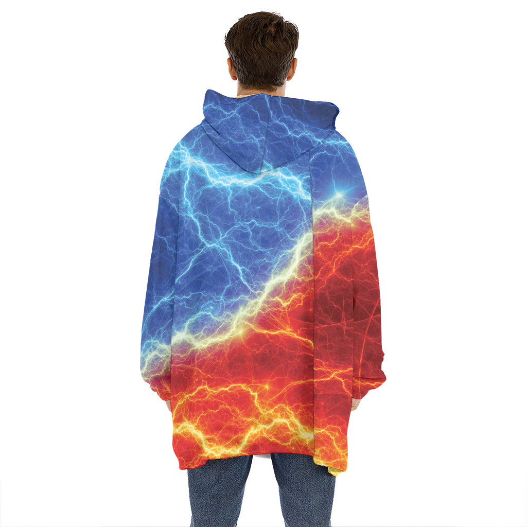 Blue And Red Lightning Print Hoodie Blanket