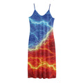 Blue And Red Lightning Print Jersey Midi Cami Dress