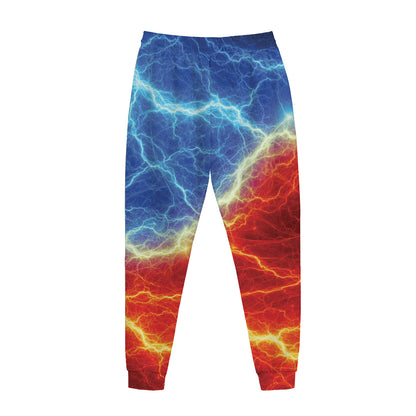 Blue And Red Lightning Print Jogger Pants